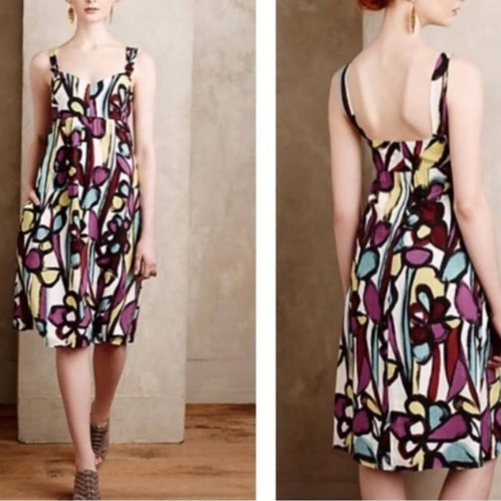 Anthropologie Tabitha Abstract Floral Midi Dress Size 4